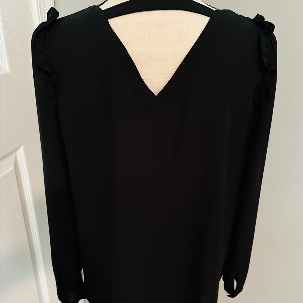 LOFT Chic Black Blouse with Ruffle Details